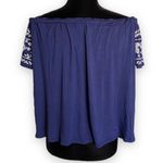 Rewind  Womens Top Size Large Blue White Off Shoulder Floral Knit NEW‎ Photo 2