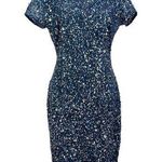 Adrianna Papell Stretch Sequin Blue Silver Mini Dress Cocktail Party New Years Photo 0