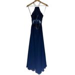 Blondie Nites Dark Blue Open Back‎ Beaded Floor Length Gown Formal Dress Prom Vintage Elegant Photo 2