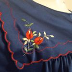 Vintage Shadowline Satin Long Sleeve Robe-Large-Embroidered Rose Yoke-Pockets- Photo 3