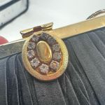 Tango Women's Black Satin Flat Pleated Rhinestone‎ Clutch Purse Shoulder Bag Black Photo 10