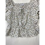 Paper Crane  Women Babydoll Top M Floral Puff‎ Sleeve Smock Crop Tie Ruffle White Photo 2