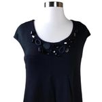 Vince  Bubble Black Dress Wool Beaded Round Neck Short Sleeves V-Back Small EUC Photo 2