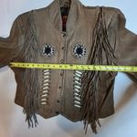 HOT LEATHER Fringe Bead/Bone Beige Leather Women’s Crop Motorcycle Jacket SZ XL Brown Photo 5