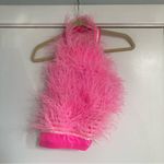 Akira ostrich feather cropped halter top hot pink mesh zipper back women’s XL Photo 2