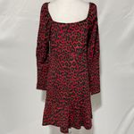 Lipsy London New Lipsy Animal Print Square Neck Mutton Long Sleeve Mini Dress Red Size 8 Photo 10