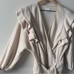 Saylor  Long Sleeve Faux Wrap Dress V-neck Ruffle Mini Sweater Knit Stretch Lined Photo 6