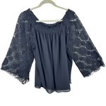 Nanette Lepore Black Off Shoulder Lined Lace Sleeve Lightweight Blouse Size XL Photo 1