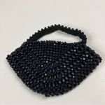 Vintage Navy Blue Wooden Bead Rounded 1930's Clutch Purse Bag Photo 4