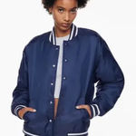 NEW TNA ARITZIA Navy Bomber Varsity Navy Jacket Small Blue Photo 0