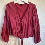 American Eagle Outfitters Red Polka Dot bell sleeve Tie-Front Crop Blouse Medium Photo 1