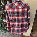 She & Sky  Classic Cotton Flannel Shirt Size Medium Red White Blue Plaid Photo 4