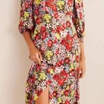 Boden Button Detail Satin Tea Midi Dress Moire Bloom Red Size 6 Photo 3