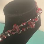 Long 42” Faceted Garnet Red Colored and Gunmetal Floral Beaded Strand Necklace Photo 5