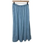 Aerie Light Wash Chambray Denim Maxi Skirt Flowy Full Elastic Waist Boho Cottage Photo 5