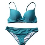 Shade & Shore 2pc Bikini Set Teal Blue Size 36C Medium Push up Twist Low Mid Photo 0