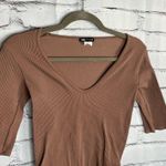 ZARA Brown Ribbed V‑Neck Bodysuit XS/S Casual Layering Staple Neutral Basics Photo 2