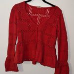 Pilcro  Womens Sweater Crochet Open Knit Pointelle Size XS Bell Sleeve Peplum Hem Photo 1