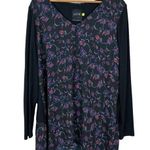 Lysse Tunic Top Womens Large Black Floral Sheer Mixed Media Long Sleeve V-Neck L Photo 0