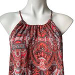 Lucky Brand Kaye Red Multicolor Paisley Halter Fully Lined Mini Dress, Sz S Photo 8