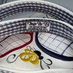 Handmade  VNTG Tennis Rackets Top Handle Tote Bag White Vinyl Emroidered Handbag Photo 5