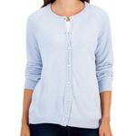 NWT Karen Scott Faux Pearl Button-Up Cardigan Light Blue L Photo 7