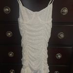 White Ruched Lace Bodycon Dress with Spaghetti Straps Size L Photo 6