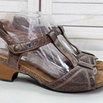 Taos Teezer Cork Sole Strappy Leather Block Heel Sandals Brown 8 Boho Hipster Photo 0
