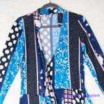 Leota  Wrap mixed print black blue long‎ sleeve faux wrap dress, women size M Photo 2