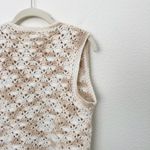 [Vintage] Handmade Crochet Knit Beige Cream Open Vest Boho Size Small Medium Brown Photo 5