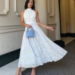 ZARA  maxi sun dress boho crochet belt lace halter flowy summer vacation Photo 9