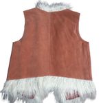 Free People Leather Vest Faux Fur Trimmed Peach Boho Festival L Photo 7