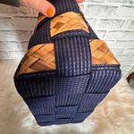 Italian made Woven‎ Navy Blue and natural woven Tote Bag Tan Photo 5
