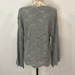 Entro open knit tie front bell sleeve scalloped edge lightweight sweater gray S Photo 2