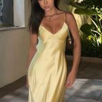 ZARA  maxi dress flowy butter yellow satin effect wedding evening party  Photo 8