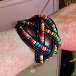 Multi Color Glass Bead & Wooden Beaded Cuff Bracelet Adjustable Multiple Photo 0