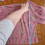 ZARA Blouse Tulle Sheer Floral Pink Puff Sleeves Long Sleeve Casual Crewneck Photo 11