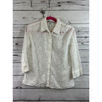 ZARA Women's  White Eyelet Button Down Shirt M Photo 1