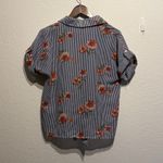 Passport Women’s Striped Floral Tie Front Button Down Blouse Large Blue White L Photo 6