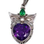 Shankari signed pendant 925 Sterling Silver w/ Amethyst, Pearls &Green C… Photo 0