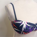 Skye Navy Blue Leaves Removable Strap Back Tie Underwire Bandeau Bikini Top NOS Photo 3