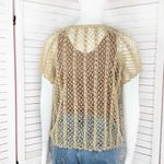 Vintage Crocheted Lace Sheer Topper Cardigan Button Up Tan Sheer Medium Photo 3