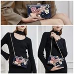 Clutch Bag Satin Flower Handbag Dinner Pearl Wedding Prom Banquet Cocktail Vaca Blue Photo 1