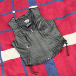 Harley Davidson  black leather Moto vest full zip up riding jacket lace up Piston Photo 0