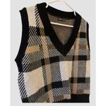 SheIn Plaid Sweater Vest Black Cream Tan Women's Size Small Academia Plaid Photo 3