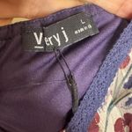 Very J Dress Womens Large Navy Purple Floral Boho Long Sleeve Lined Tie Front Photo 6