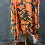 Fate Floral Satin Wrap Long Sleeve Orange Green Midi Small Dress Photo 10