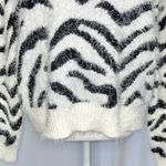 Hooked Up New Zebra Striped Fuzzy Knit Crewneck Sweater White Black Photo 3