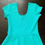 Women's Bright Green Textured Stretchy Fit & Flare Mini Dress Sundress | Size S Blue Photo 6
