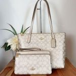 Coach NWT Fiona Zip Tote Bag and Double Zip Wallet In Signature Canvas Photo 0
